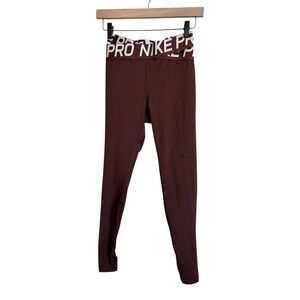 Nike Pro Dri-FIT Burgundy Crossover Waistband Mesh Panel Leggings Womens Small